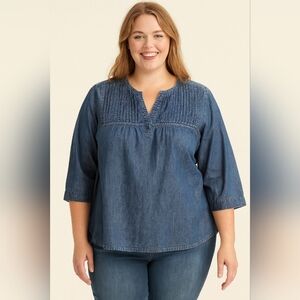 Vermont Country Store Plus Size Blue Denim Tunic Top